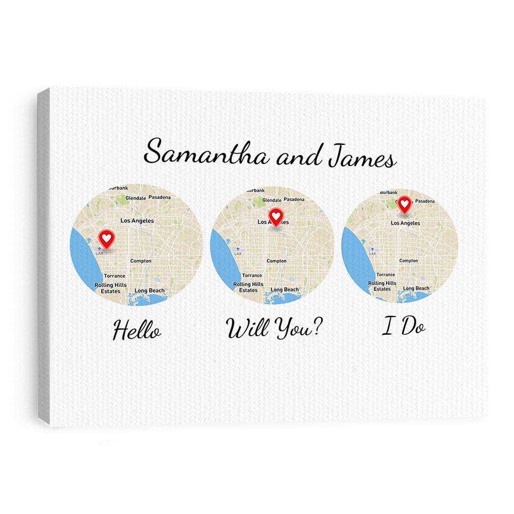 Picture of White Hello, Will You, I Do Custom Maps Canvas 16x20