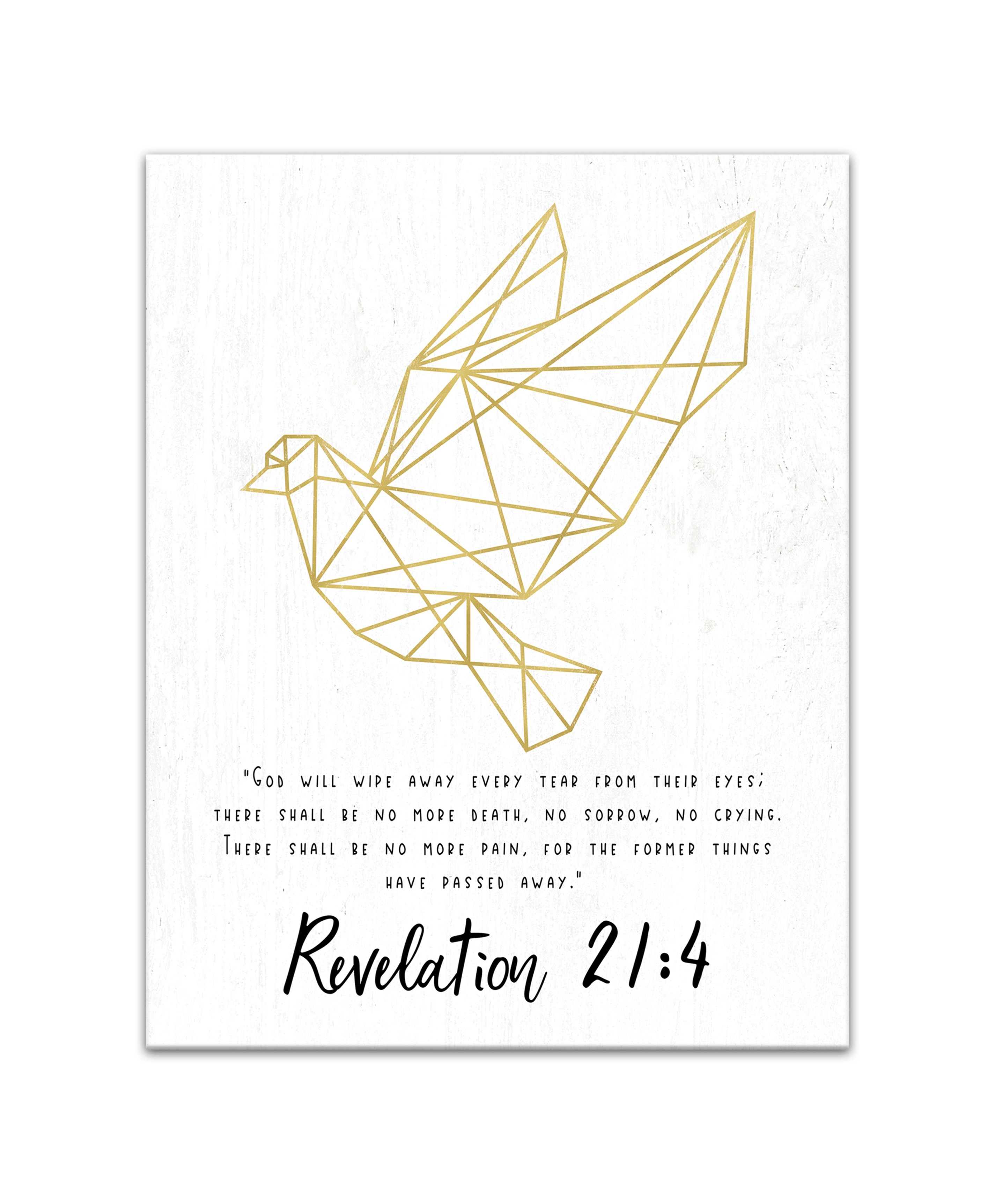 Picture of Golden Geometric Dove With Bible Verse Revelation 11x14 Canvas Wall Art