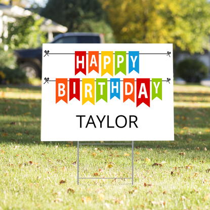 Picture of Happy Birthday Yard Sign - White